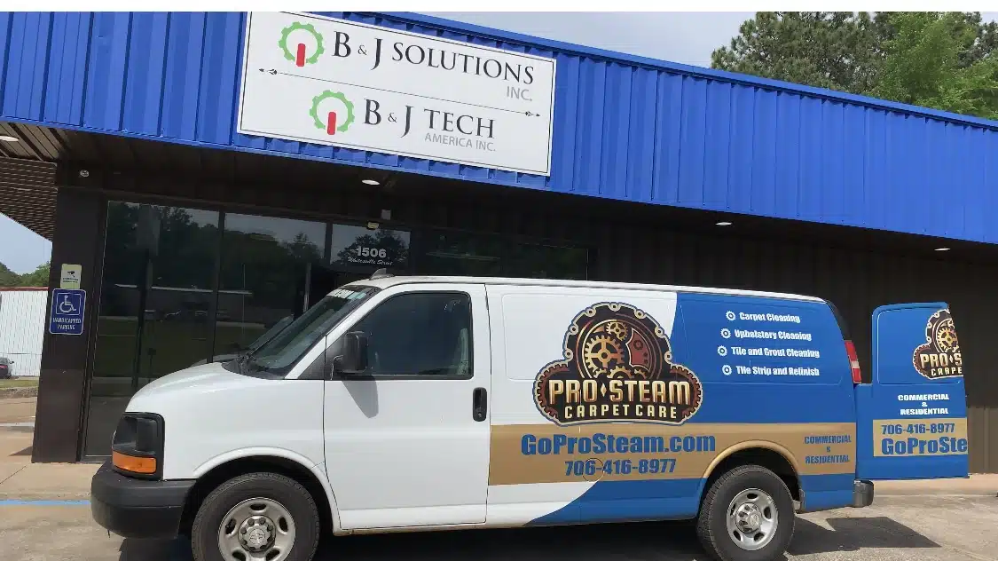 carpet cleaning van in front of B&J Solutions